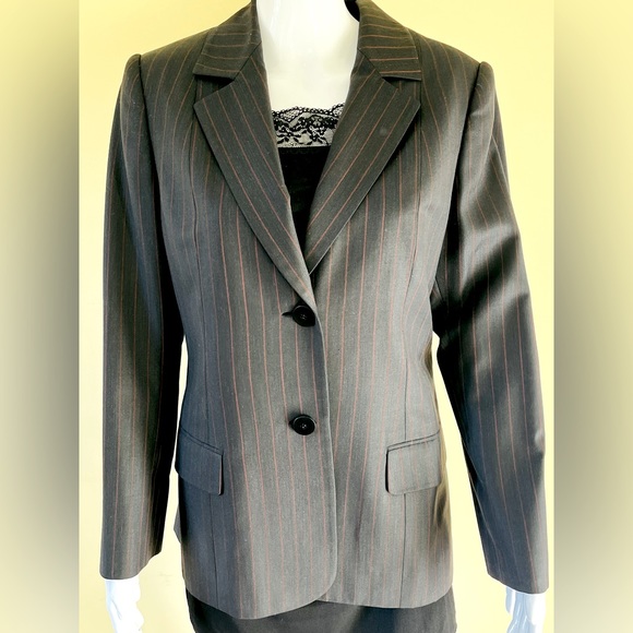 Shiny Black Double Collar Long Blazer & pants suit 100% fine wool W red stripes - Picture 5 of 16